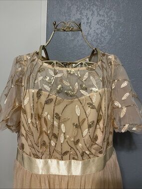 Ever Pretty Gold Sequin Leaf Mesh Maxi Dress